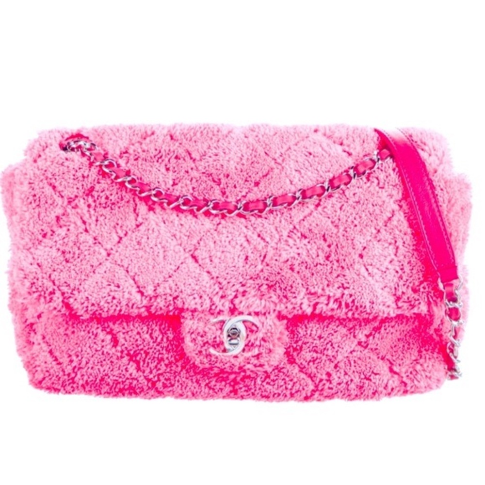 🦄Rare CHANEL Hot Pink Terry Cloth Faux Sherpa Fur Cocoa Beach Abstract Interior